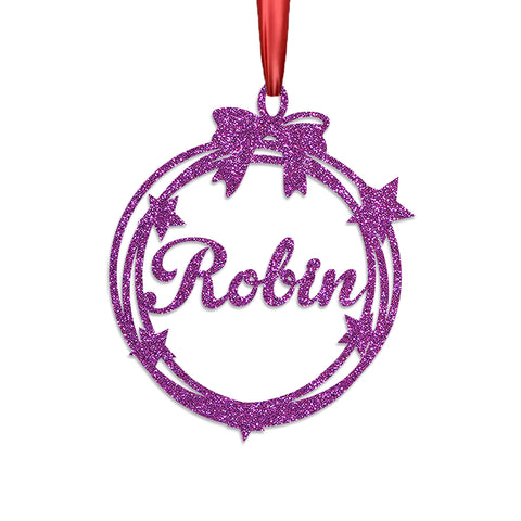 Personalised Christmas Bauble By KreateSquare 950 GSM Double Sided Glitter Xmas Tree Decoration Custom Name Baubles - Bow Stars Design