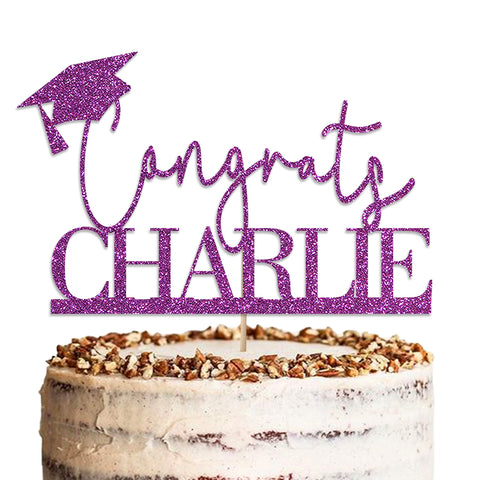 Personalised Graduation Glitter Cake Topper by KreateSquare | Custom Colour Any Name Premium 950 GSM Glitter Finish