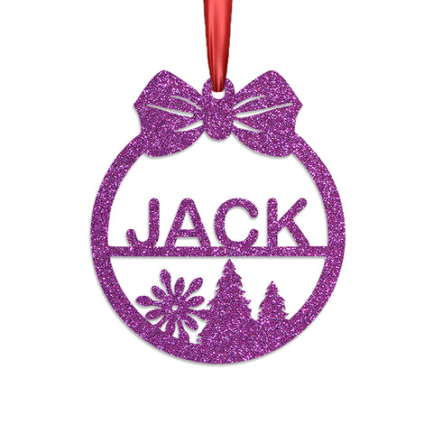 Personalised Christmas Bauble By KreateSquare 950 GSM Double Sided Glitter Xmas Tree Decoration Custom Name Baubles - Flower Xmas Tree Design