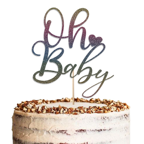 Oh Baby Baby Shower Glitter Cake Topper by KreateSquare | Variety of Colour Available Premium 950 GSM Glitter Finish