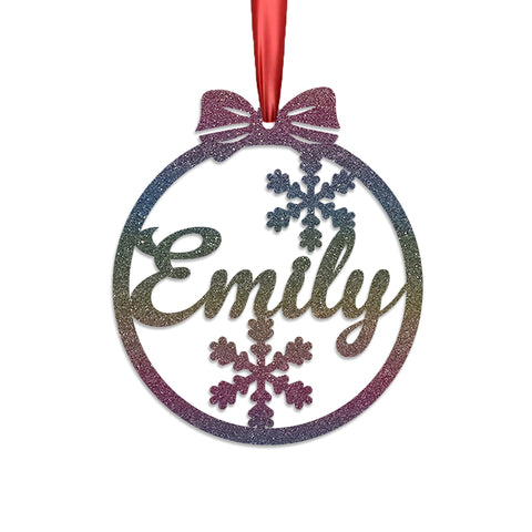 Personalised Christmas Bauble By KreateSquare 950 GSM Double Sided Glitter Xmas Tree Decoration Custom Name Baubles - Snowfolks Bow Design