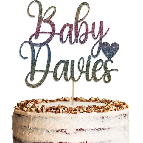 Personalised Baby Shower Glitter Cake Topper by KreateSquare | Custom Colour Any Name Premium 950 GSM Glitter