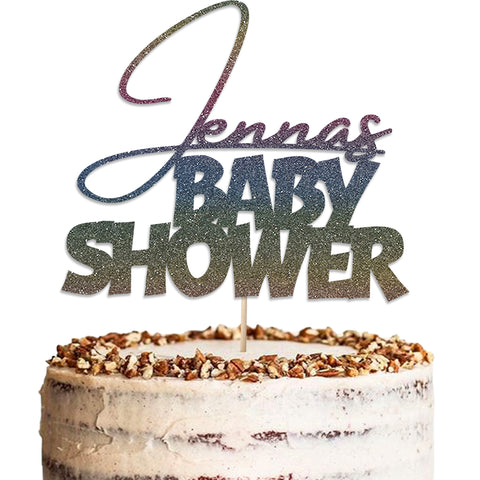 Personalised Baby Shower Glitter Cake Topper by KreateSquare Custom Colour Any Name Premium 950 GSM Glitter Finish