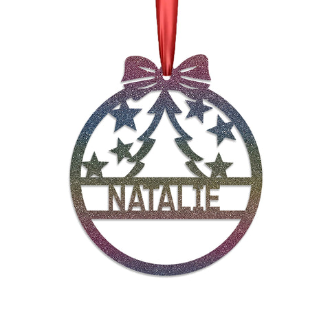 Personalised Christmas Bauble By KreateSquare 950 GSM Double Sided Glitter Xmas Tree Decoration Custom Name Baubles - Star Tree Design