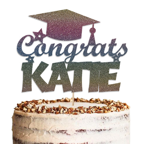 Personalised Graduation Glitter Cake Topper by KreateSquare | Custom Colour Any Name Premium 950 GSM Glitter Finish