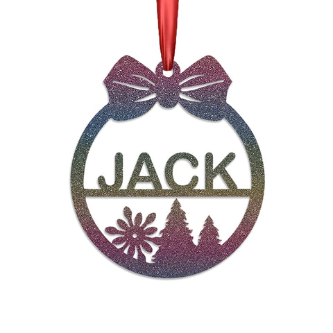 Personalised Christmas Bauble By KreateSquare 950 GSM Double Sided Glitter Xmas Tree Decoration Custom Name Baubles - Flower Xmas Tree Design