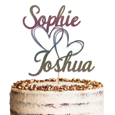 Personalised Wedding Glitter Cake Topper by KreateSquare | Custom Colour Any Name Premium 950 GSM Glitter Finish