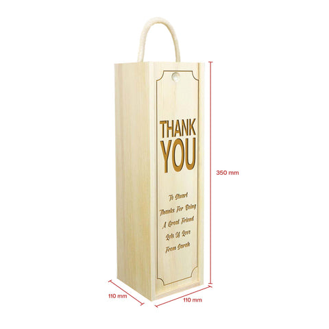 Personalised Thank You Wooden Wine Box By KreateSquare Customise with Any Name Ideal Birthday, Leaving, Christmas Gift Vintage Design