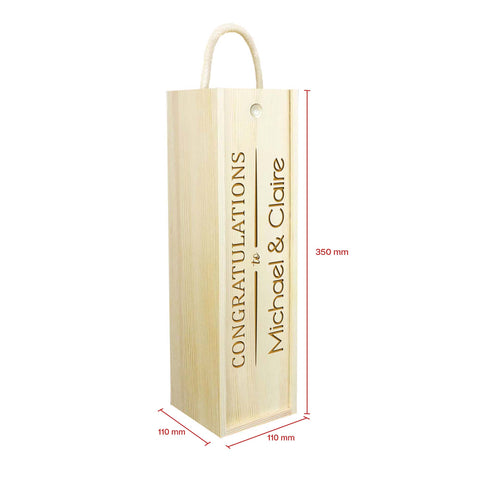 Personalised Congratulations Wooden Wine Box By KreateSquare Customise with Any Names Ideal Newly Wed or Housewarming Gift