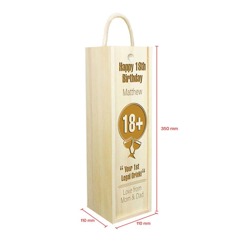 Personalised Happy Birthday Wooden Wine Box By KreateSquare Customise with Any Name and Age Over 18+ Design