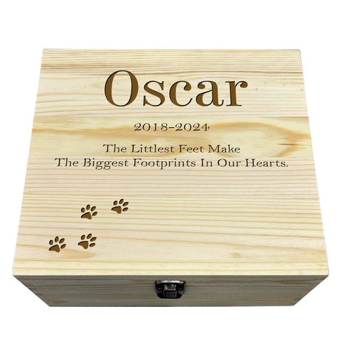 Personalised Pet Memorial Wooden Keepsake Box by KreateSquare – Memory Box for Bereavement, Remembrance Paw Print Design