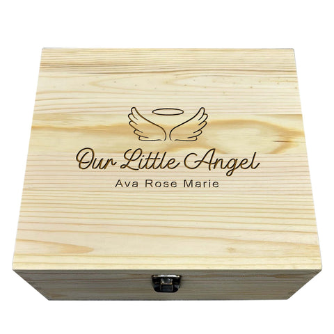 Personalised Baby Memorial Wooden Keepsake Box by KreateSquare – Memory Box for Bereavement, Remembrance Angel Design