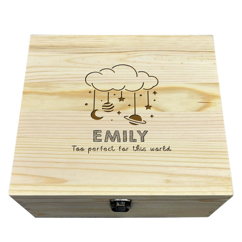 Personalised Baby Memorial Wooden Keepsake Box by KreateSquare – Memory Box for Bereavement, Remembrance Cloud Design