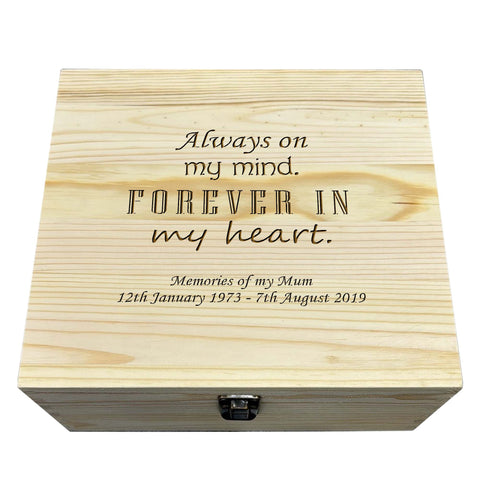 Personalised Mum Memorial Wooden Keepsake Box by KreateSquare – Memory Box for Bereavement, Remembrance Forever in my heart Design