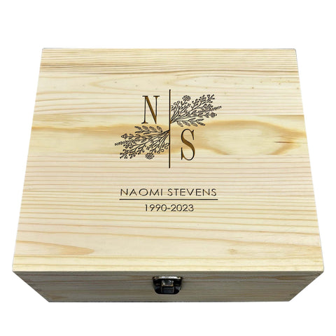 Personalised Memorial Wooden Keepsake Box by KreateSquare – Memory Box for Bereavement, Remembrance Initials Design