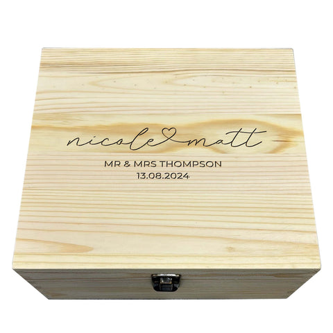 Personalised Wedding Memorial Wooden Keepsake Box by KreateSquare – Memory Box for Marriage Anniversary Curly Heart Design