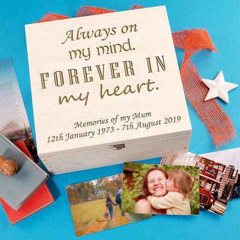 Personalised Mum Memorial Wooden Keepsake Box by KreateSquare – Memory Box for Bereavement, Remembrance Forever in my heart Design