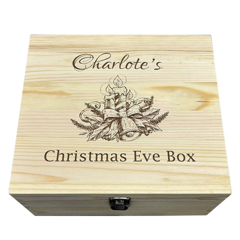 Personalised Wooden Box By KreateSquare Christmas Eve Memory Box Merry Christmas Candle with Bells & Ribbon