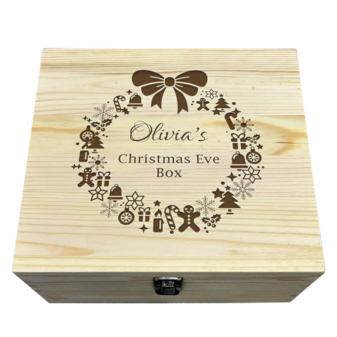 Personalised Wooden Box By KreateSquare Christmas Eve Memory Box Merry Christmas  Any Name Christmas Wreath