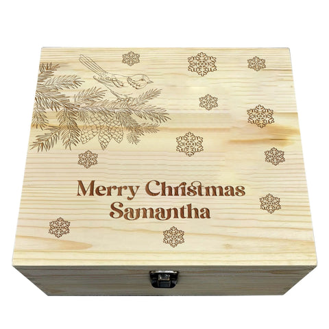 Personalised Wooden Box By KreateSquare Christmas Eve Memory Box Merry Christmas Snowflakes Design