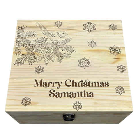 Personalised Wooden Box By KreateSquare Christmas Eve Memory Box Merry Christmas Snowflakes Design