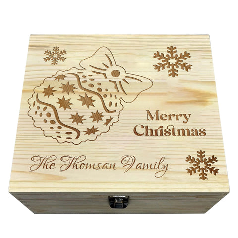 Personalised Wooden Box By KreateSquare Christmas Eve Memory Box Merry Christmas Family Bauble Design