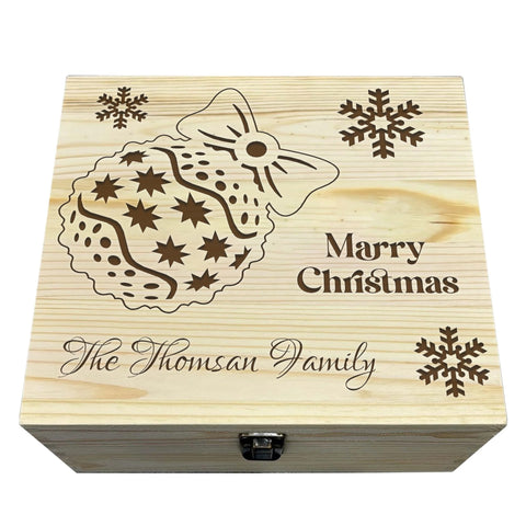 Personalised Wooden Box By KreateSquare Christmas Eve Memory Box Merry Christmas Family Bauble Design