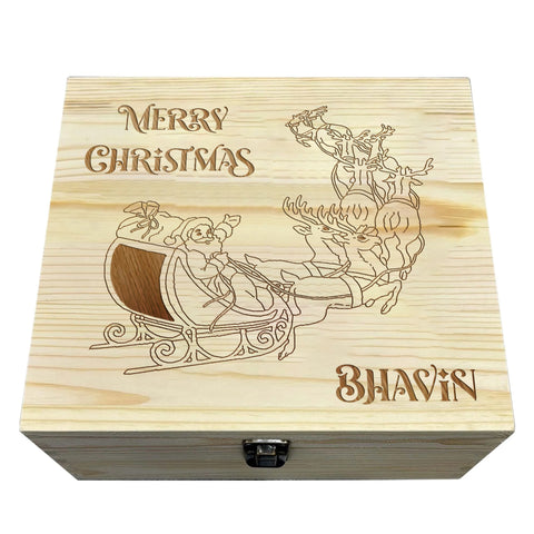 Personalised Wooden Box By KreateSquare Christmas Eve Memory Box Merry Christmas Santa Sleigh with Reindeer