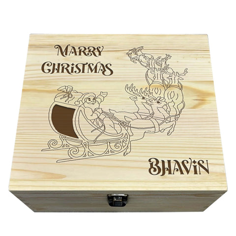 Personalised Wooden Box By KreateSquare Christmas Eve Memory Box Merry Christmas Santa Sleigh with Reindeer