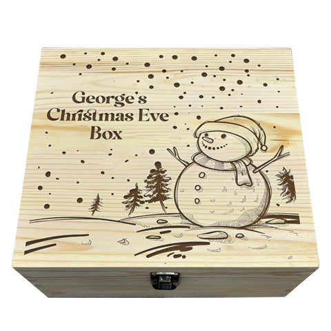 Personalised Wooden Box By KreateSquare Christmas Eve Memory Box Merry Christmas Snowman Design