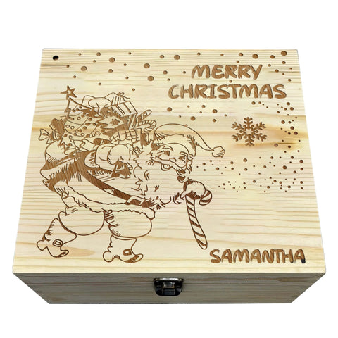 Personalised Wooden Box By KreateSquare Christmas Eve Memory Box Merry Christmas Santa with Gifts