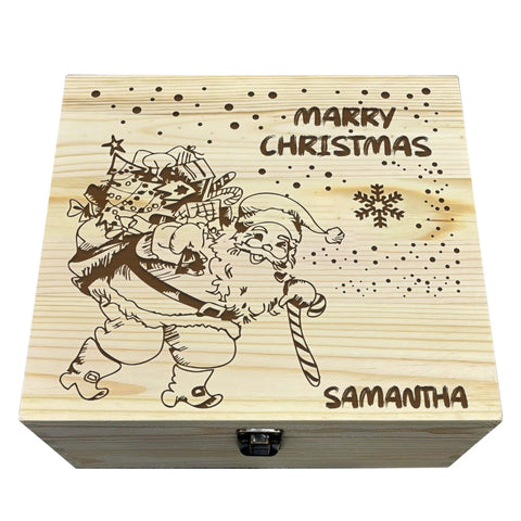 Personalised Wooden Box By KreateSquare Christmas Eve Memory Box Merry Christmas Santa with Gifts