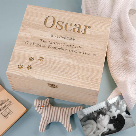 Personalised Pet Memorial Wooden Keepsake Box by KreateSquare – Memory Box for Bereavement, Remembrance Paw Print Design