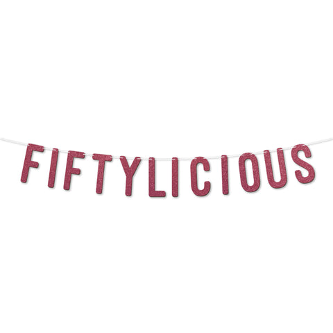 Fiftylicious Glitter Banner By KreateSquare Happy 50th Birthday & Anniversary Décor Sparkling Milestone Party Decorations