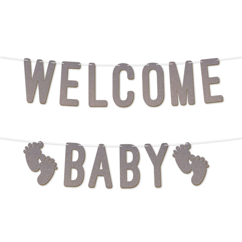 Welcome Baby Glitter Banner By KreateSquare Perfect for Gender Reveal & Party Decorations Banner with Baby Foot Design 7 Inch