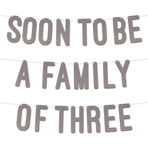 Soon to Be a Family of Three Glitter Baby Shower Banner By KreateSquare Each Word 7 Inches 900 GSM Gender Reveal Party Garland Decoration