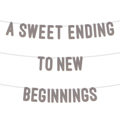 A Sweet Ending to New Beginnings Graduation Banner By KreateSquare 900 GSM Glitter Banner for University & College Grad Parties Graduation Celebration Decoration