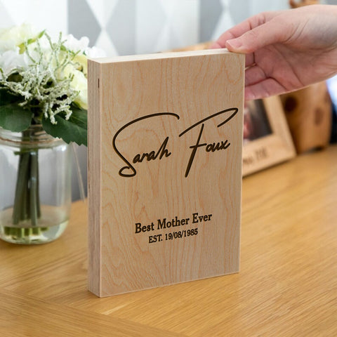 Personalised Wooden Frame Block for Mothers Day By KreateSquare Oak Wood Finish Engrave Ideal for Best Mom Mather's Day Birthday Gift