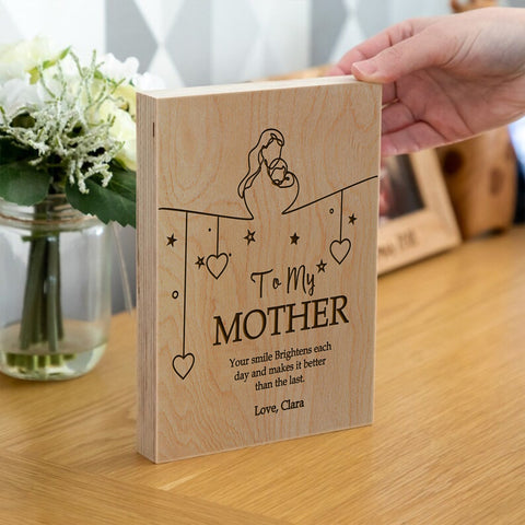 Personalised Wooden Frame Block By KreateSquare Oak Wood Finish Engrave for Best Grandma Gift | Mother's Day Gift | Birthday Gift Any design