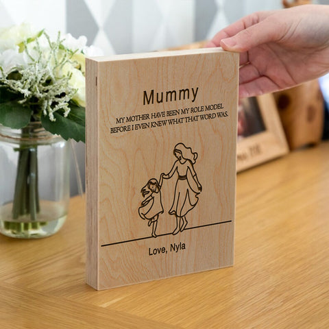 Personalised Wooden Frame Block By KreateSquare Oak Wood Finish Engrave Ideal Mother's Day Birthday Gift Perfect Study Decoration