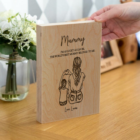 Personalised Wooden Frame Block for Mum By KreateSquare Oak Wood Finish Engrave for Grandma Mother's Day Birthday Gift